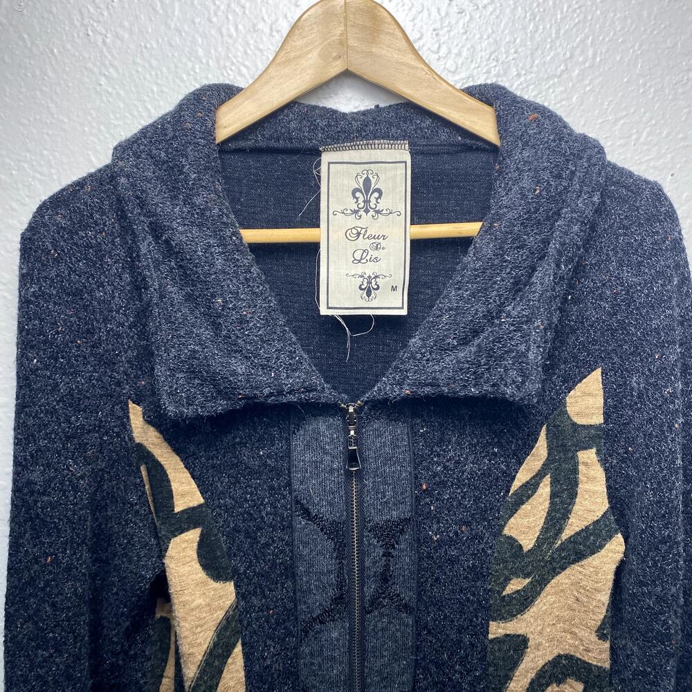 Vtg Y2K Fleur De Lis Avant Garde Grunge Ruffle Whimsigoth Boho Sweater Jacket M - Picture 8 of 16